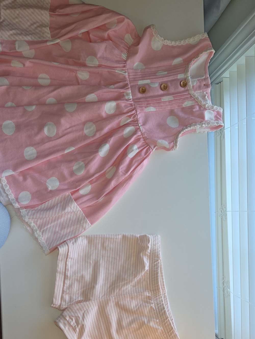 Sweet Honey  Pink And White Polka Dot Girls Dress Set